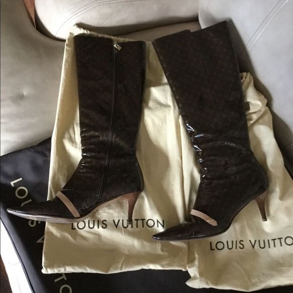LV brown gold Gina mono patent boots 41 (fits 10) - Picture 2 of 5